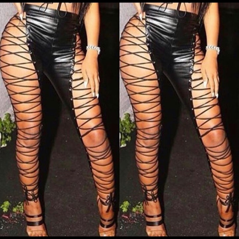 Faux Leather Lace Up Pants (black)